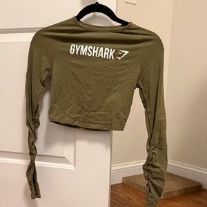 Gymshark Olive Green Ruched Sleeve Crop Top